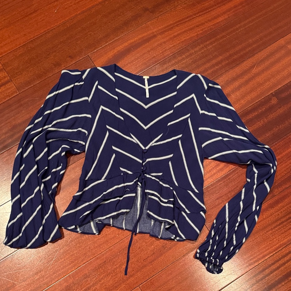 Free People Navy Blue Striped Women's Top